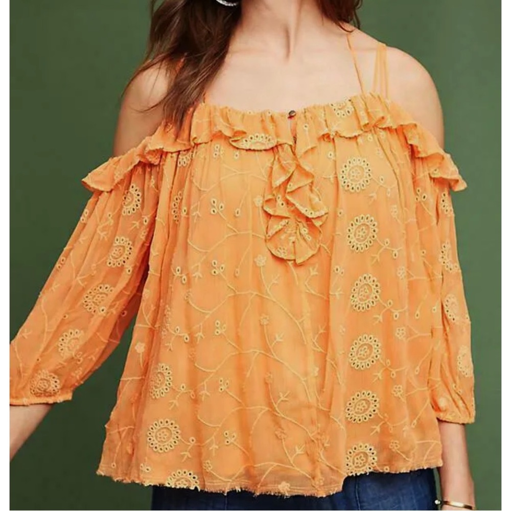 Floreat Anthropologie Maryana Off Shoulder Eyelet Semi Sheer Blouse